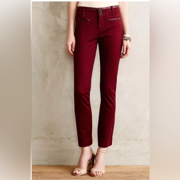 Anthro CARTONNIER Charlie Ankle Pants Burgundy Maroon Red Wine Textured Leather - Picture 12 of 12